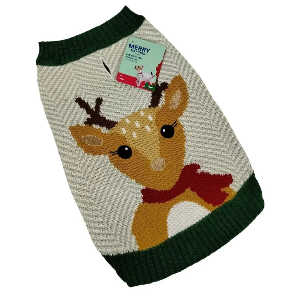 Merry Makings Festive Holiday Reindeer Sweater for Dogs Medium